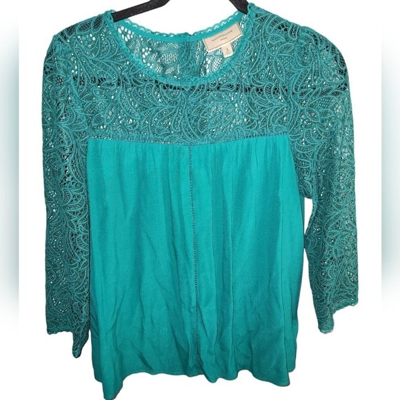 Anthropologie Moulinette Soeurs Lace‎ Sleeve Blouse Top Teal Green Boho Bohemian - Picture 2 of 10